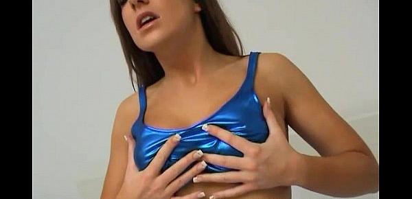  Busty amateur Cate in tight blue spandex